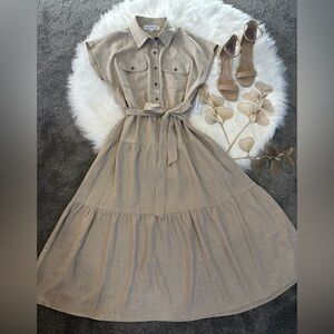 Emma & Michele Beige Midi Dress